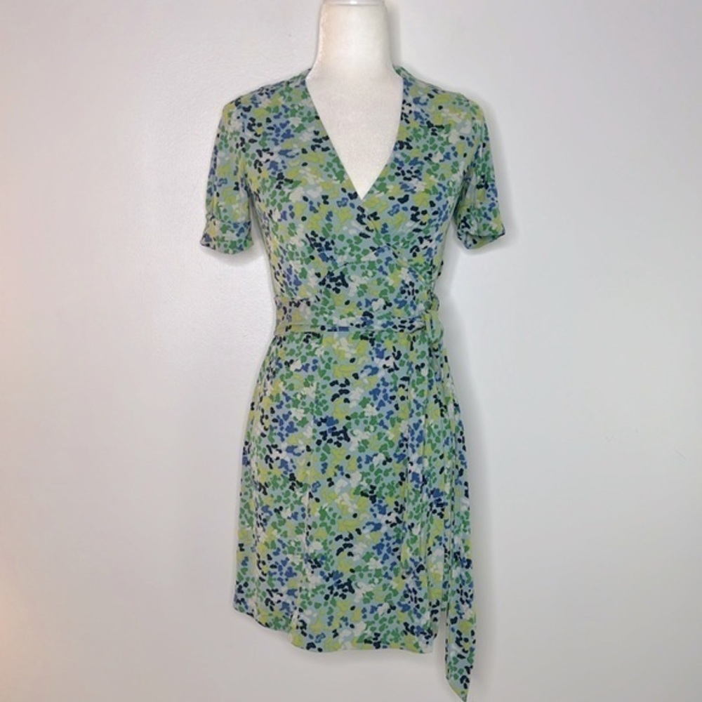 Lilly Pulitzer short sleeve Wrap Dress Green Blue Dots size 0